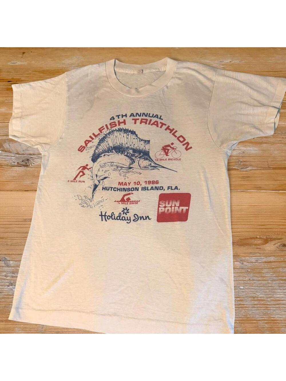Vintage 1986 Miller Lite Sailfish Triathlon T-Shirt - Paper Thin / Single Stitch